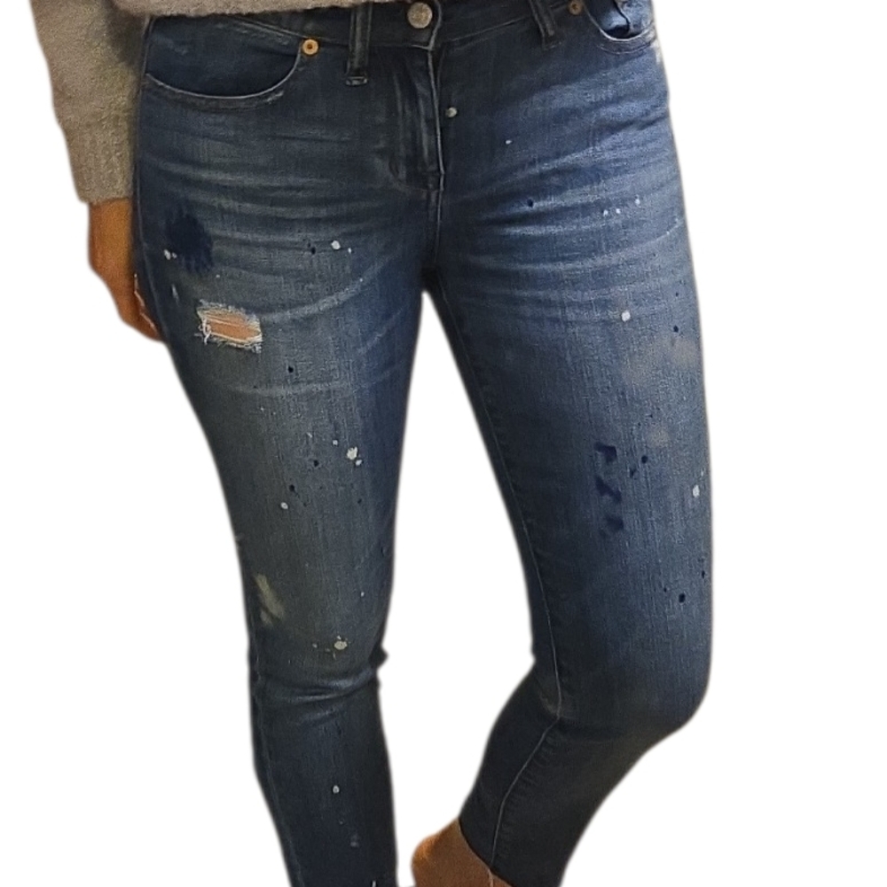 Madewell Skinny Skinny Jeans 28 Paint Splatter Distressed Raw Hem Cropped